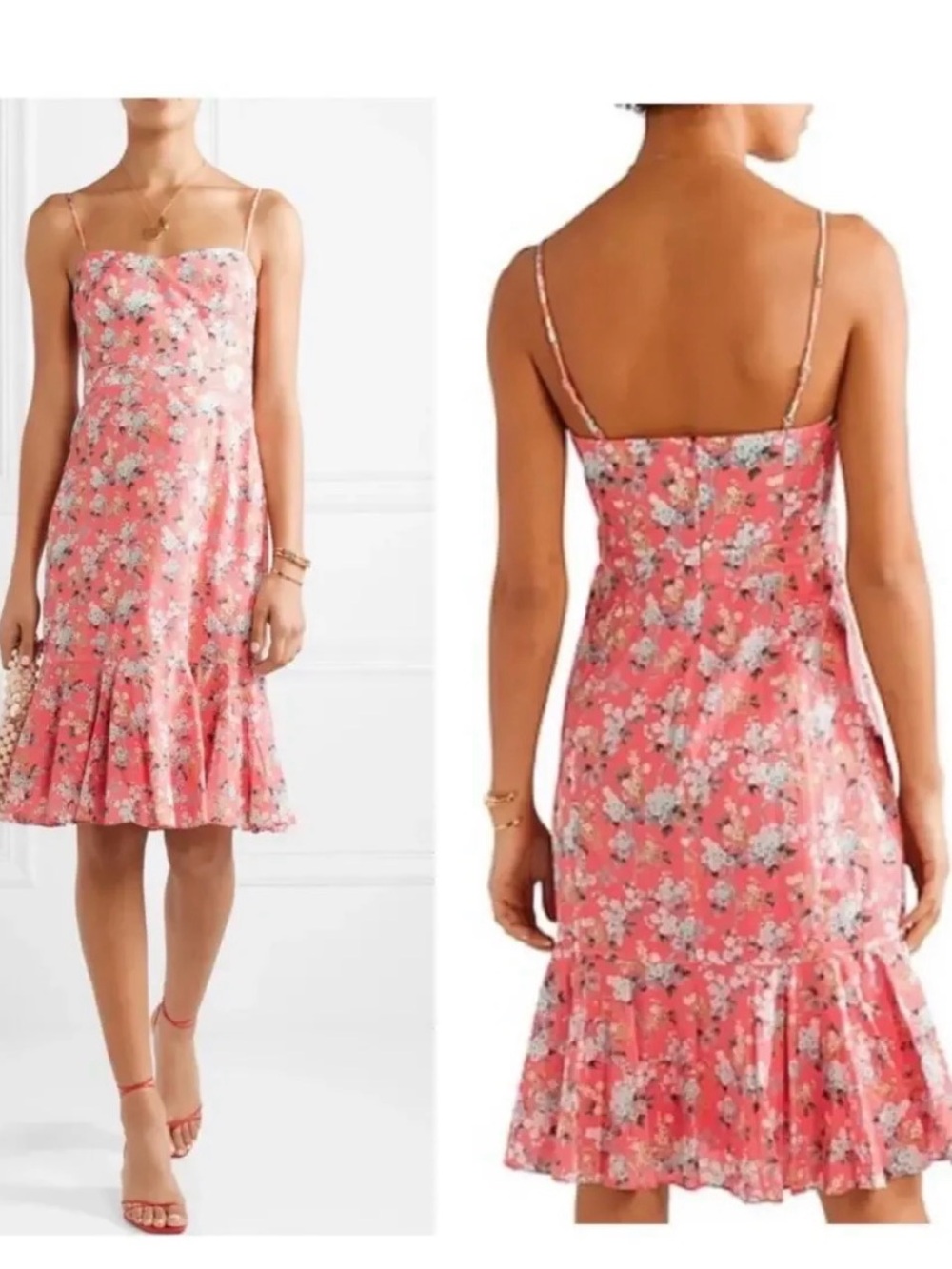 J. Crew liberty ruffle hem midi Josephine floral pink coral dress NWT sz 8 new